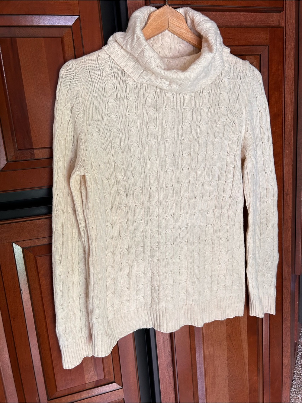 Ann Taylor Wool Cashmere Cable Knit Cowl Neck Sweater Cream Cream Ivory Large